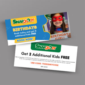 Snapology 2 Kids FREE Birthday Buck Slip
