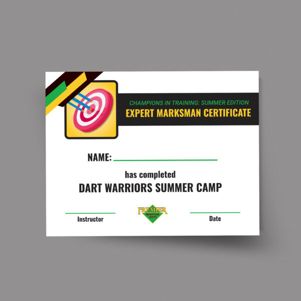 PMA Summer Camps – Dart Warriors – Certificate