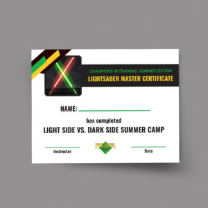PMA Summer Camps – Light Side vs. Dark Side – Certificate