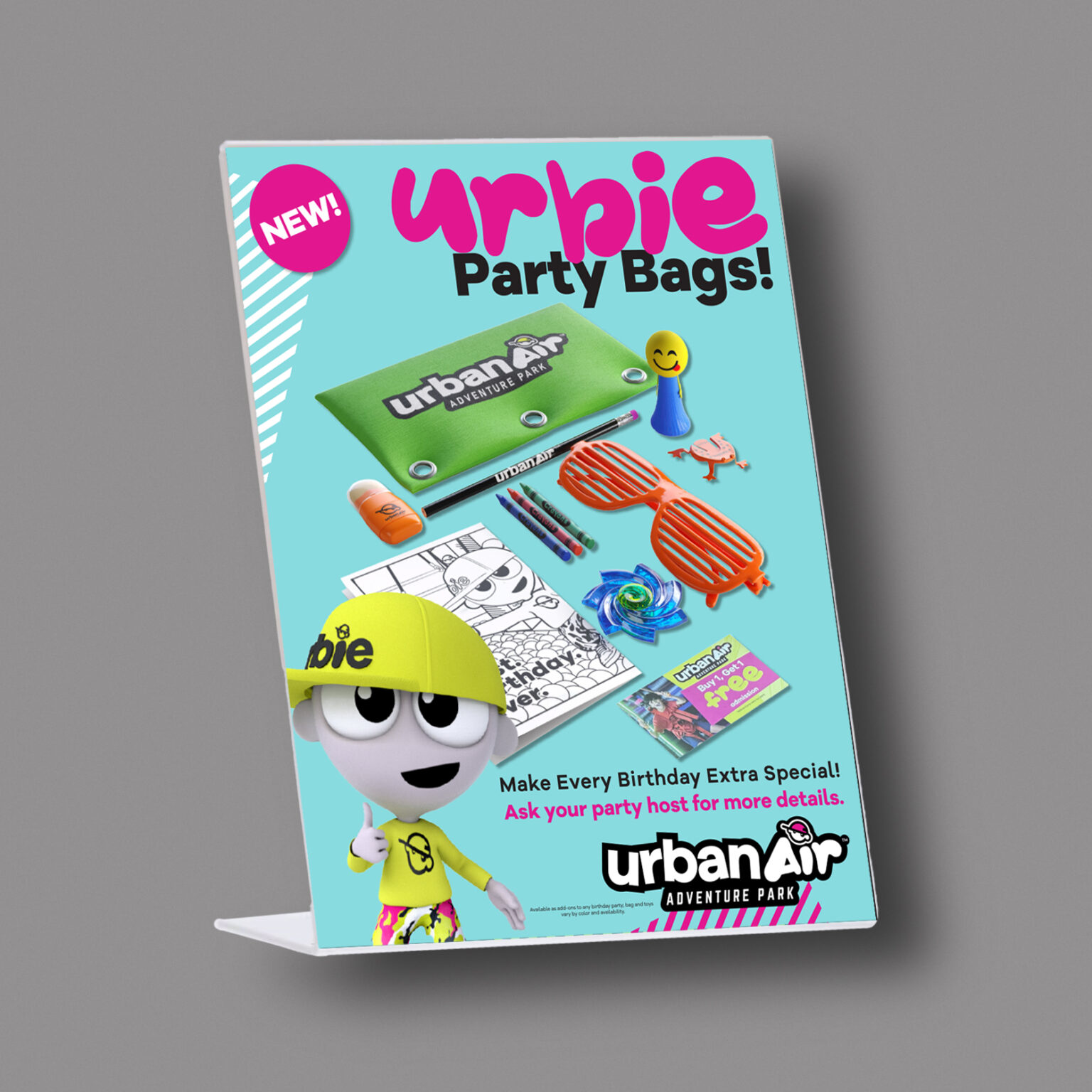 Merch Birthday Party Bag Counter Card