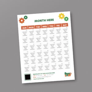 Snapology Monthly Calendar Flyer