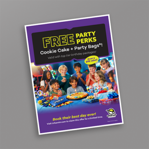 UA Birthday Party Bag and Celebration Cookie Promo Counter Card Flyer